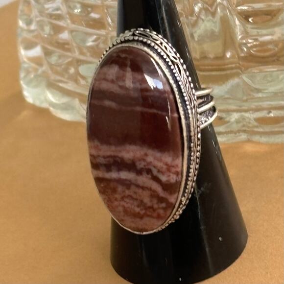 925 Sterling Coconut Jasper Ring Size 7 - Picture 2 of 5